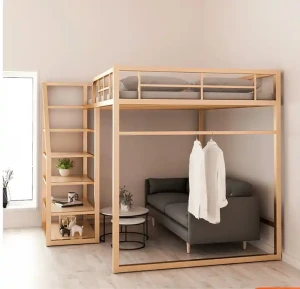 Mūsdienīga luksusa kāpņu gulta ar vietu taupošu metāla rāmi guļamistabas mēbeles mājai, birojam, viesnīcai