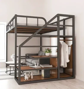 Mūsdienīgs luksusa dizaina kāpņu gulta ar vietu taupošu metāla rāmi dīvāna guļamistabas mēbelēm mājai, birojam, viesnīcai