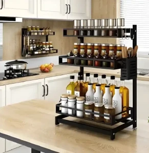Modernes Design Metallrahmen Kompaktes und praktisches Lagerregal Küchenregal für Wein Likör Gewürze Küchenutensilien