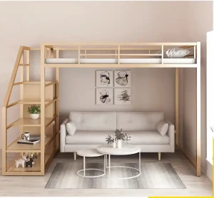 Lit superposé d'escalier avec cadre en métal pour chambre à coucher design de luxe gain de place mobilier d'intérieur avec espace supplémentaire pour canapé