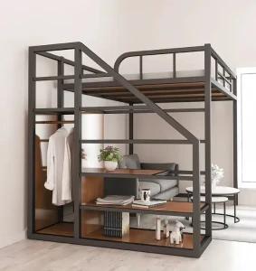 Luxusdesign Platzsparendes Metallrahmenbett mit Platz für Sofa Innenmöbel Treppenhochbett Schlafzimmermöbel