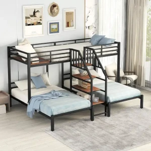Modernes Design Indoor Schlafzimmermöbel Metallrahmen Triple Etagenbett für Erwachsene geeignet für Haushalt Wohnheim Apartment
