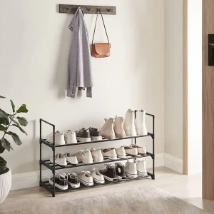 Moderner verstellbarer Innenschuhregal mit Metallrahmen und zusätzlicher stapelbarer Ebene für Haushalt und Wohnung