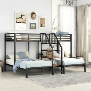 Cadre en métal moderne Lit superposé intérieur Mobilier de maison Adapté pour ménage et appartement Lit superposé triple pour adulte Design simple