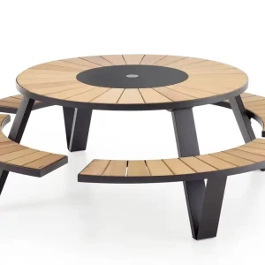 Chaises de jardin modernes pour patio extérieur avec cadre en métal durable et table ronde en bois pour jardin