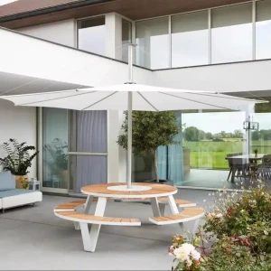 Ensemble de salle à manger moderne pour extérieur avec chaises à cadre métallique durable et table à dessus rond en bois pour patio et jardin