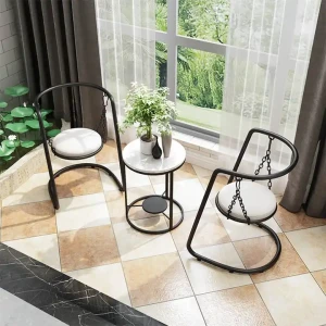 Moderne Balkon Dekoration Essgruppe Luxus Innen Außen Möbel für Garten Einzigartiges Design Metallmaterial Tischset