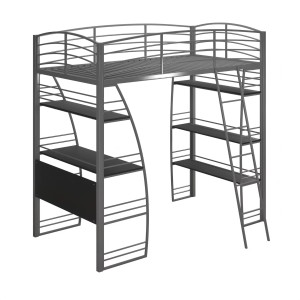 Lit superposé à deux niveaux en métal avec escalier et étagère pour enfants ou adultes
