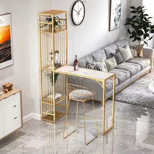 Heimdekor Luxus Wandbar Lang für Wohnzimmer und Esszimmer mit Metallrahmen und Marmortisch Hoher Tisch