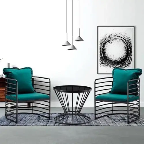 Dining Table With Metal For Kitchen Room and Living Room with modern chairs and round coffee table in stylish setting.