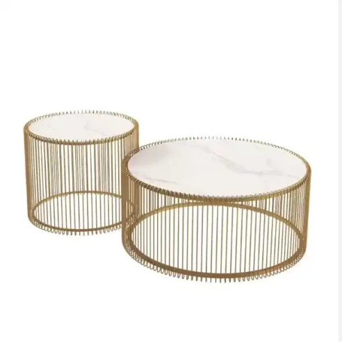 Luxury gold metal round coffee and tea tables decor for living room.