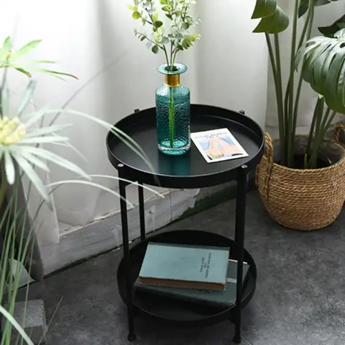Round Coffee Table for Living Room Decoration with Vase and Books