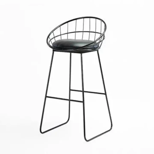 Modern bar chair with metal frame and black seat.
