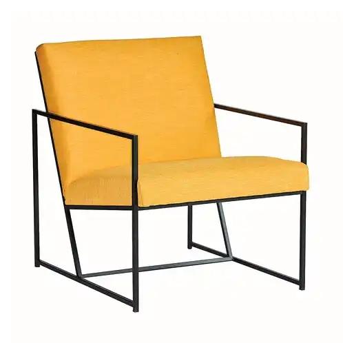 Modern Luxury Lounge Chair Single Sofa Chair With Metal Frame And Cushion in yellow.