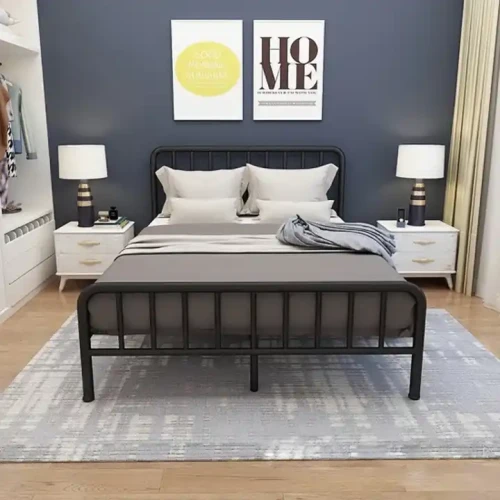 New Design Metal Bed Single/Double Bed Iron Frame in a modern bedroom setting