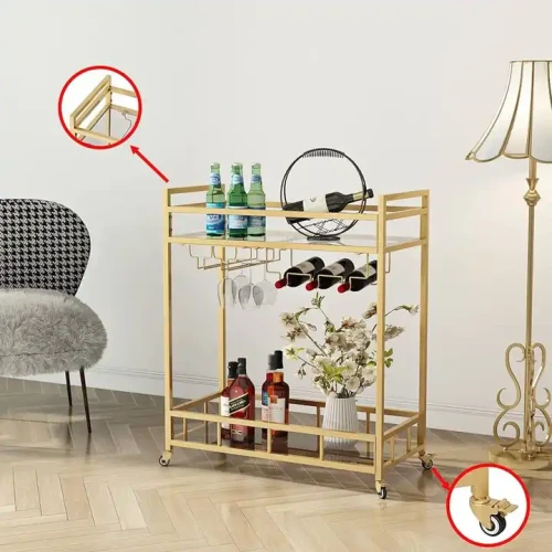 Luxury design metal wine storage restaurant trolley with wheels.