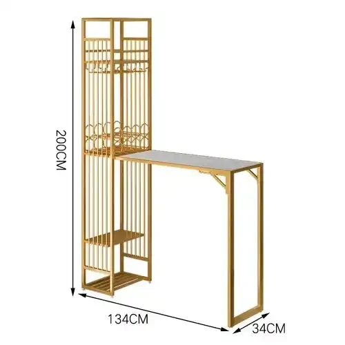 Luxury Furniture Metal Bar Counter High Marble Bar Table For Bar with gold frame and dimensions.