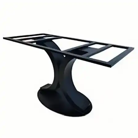 Modern custom iron table base for coffee table with contemporary metal design.