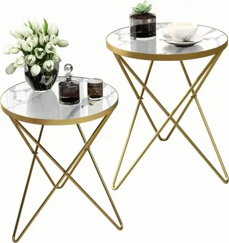 Modern Metal Coffee Tables with Marble Tops and Gold Legs