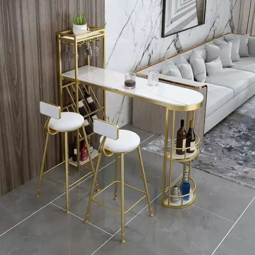 Hochwertiges modisches Metall-Konsolentisch- und Stuhl-Set für das Wohnzimmer in elegantem Design.