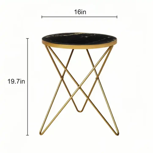 Metal Modern Coffee Table With Reasonable Price For Living Home And Restaurant, 19.7 inches tall, 16 inches wide, black top with gold legs.