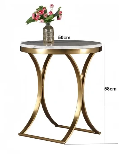 Heiße Verkaufsmarmor-Kaffeetisch aus Edelstahl mit Blumenstrauß im Wohnzimmer.