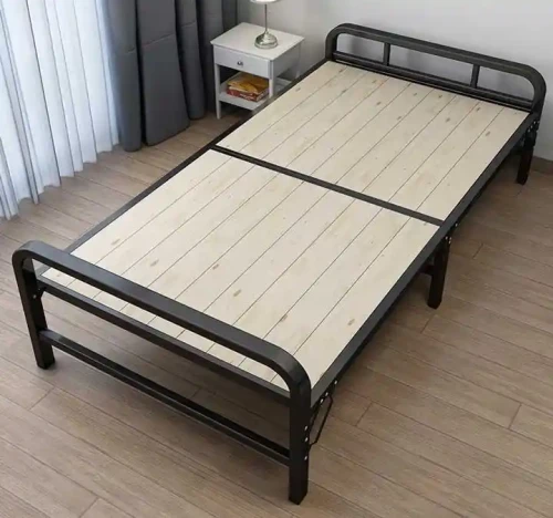 Metal folding bed frame for space saving in apartment, hostel, hospital.