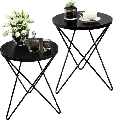 Hot Selling Most Sustainable Style Metal Table Round Coffee and Tea Table Home Bedroom Furniture with glass decor and plants