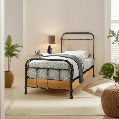Modern Metal Bed with Adjustable Design in a Cozy Bedroom Setting