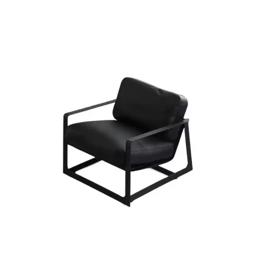 Black metal frame chair with cushioned seat and back for living room and dining room.