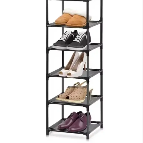 Sturdy Metal Shoe racks Modern Design Space Saving Shoe Racks displaying multiple types of shoes.