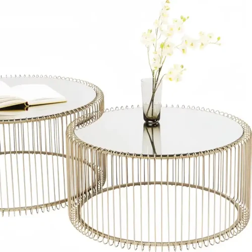 Modern Luxury Design Metal Frame Marble Top Coffee Table with flowers and book.