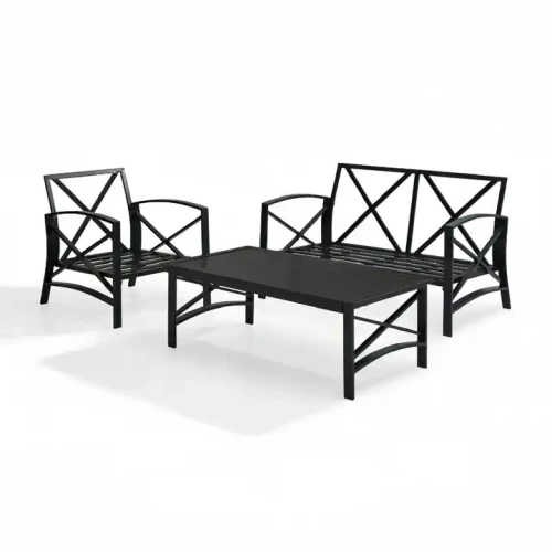 Modern Furniture Home Decoration Bedroom Living Room Sofa Sets in black, including a sofa, two armchairs, and a coffee table.