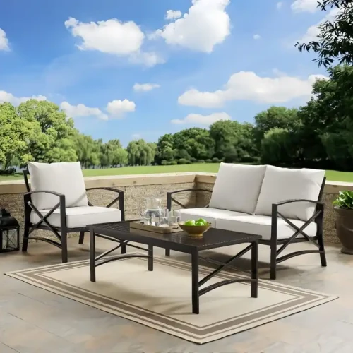 Modernes Design Metall Material Wohnzimmer Schlafzimmer Sofa Set auf einer Terrasse mit Aussicht.