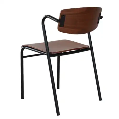 Modern Metal Frame Stackable Dining Chair with Wooden Back and Seat for Indoor Home Furniture