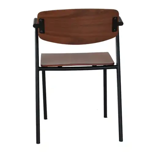 Modern Metal Frame Dining Chair with Wooden Seat and Back, Stackable Feature for Home or Classroom.
