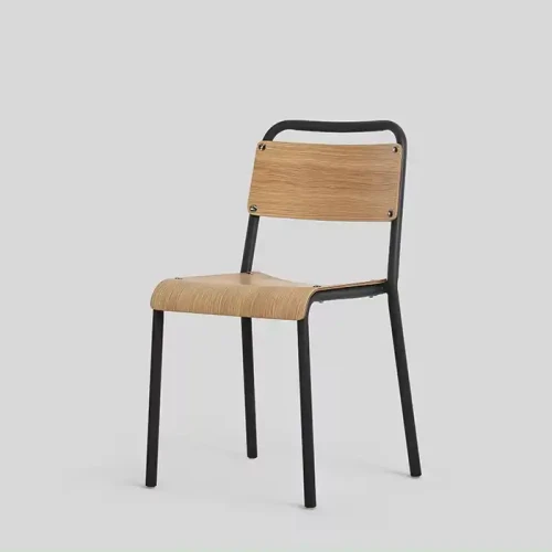 Modern Contemporary Style Dining Chair with stackable feature, durable metal frame, wooden seat and backrest.