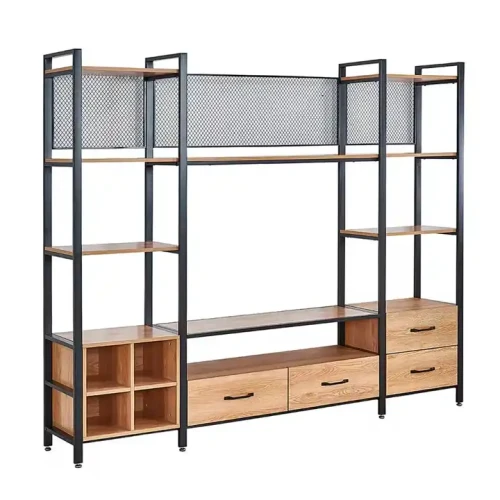 Modern Design Big Metal Tv Stands With Shelves And Removable Wood Trays for Indoor Outdoor Home Furniture.