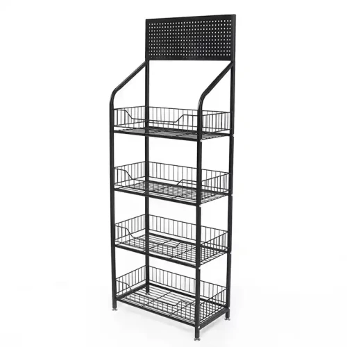 Standard Supermarket Shelving with five wire baskets.