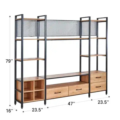 Modernes Design Große Metall-TV-Ständer mit Regalen und Holzablagen, ideal für Wohnzimmer.