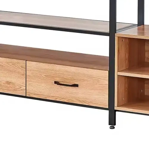 Big Metal TV Stands with Shelves Indoor Outdoor Home Furniture For Modern Living Room And Bedroom with wood finish.
