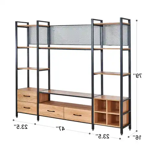 Große Metall-TV-Ständer mit Regalen für Wohnzimmer.