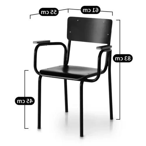 Chaise en métal avec siège en bois, design empilable, mobilier moderne pour salle à manger.