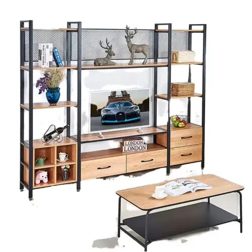 Big Metal TV Stand with Shelves and Rack for Indoor and Outdoor Use