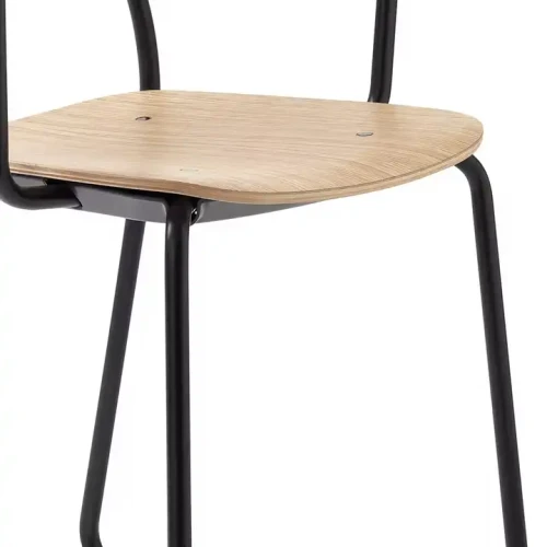 Modern indoor dining chair with durable metal frame and stackable feature.