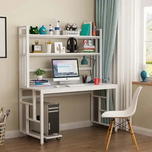 Metal Frame Studying And Working Table Indoor Home Furniture with Computer in Living Room.