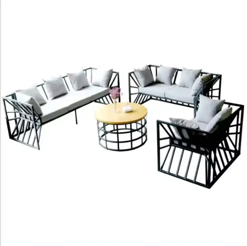 Modern Design Indoor Home Furniture 4 Pieces Metal Frame Sofa Set For Living Room with Cushions and Round Coffee Table