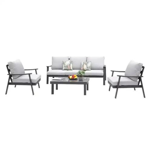 Modern Design 4-Piece Metal Frame Indoor Sofa Set with Cushions and Coffee Table for Living Room.
