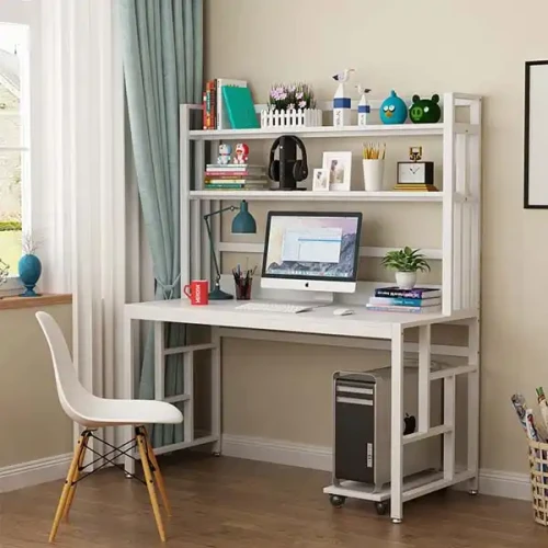 Metal frame wood top working table for living room, bedroom, and office.