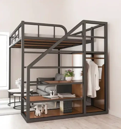 Moderne Luxus-Design Treppenbett mit Metallrahmen, ideal für platzsparende Schlafzimmerlösungen.